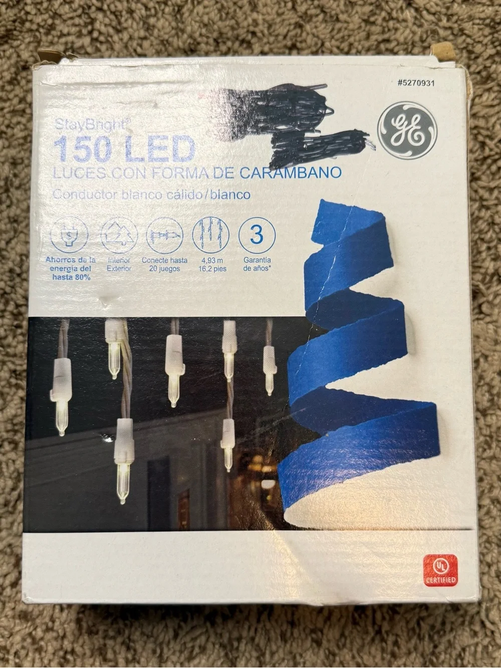 StayBright 150 LED Warm White Icicle-Style Christmas Lights 16ft Holiday NEW